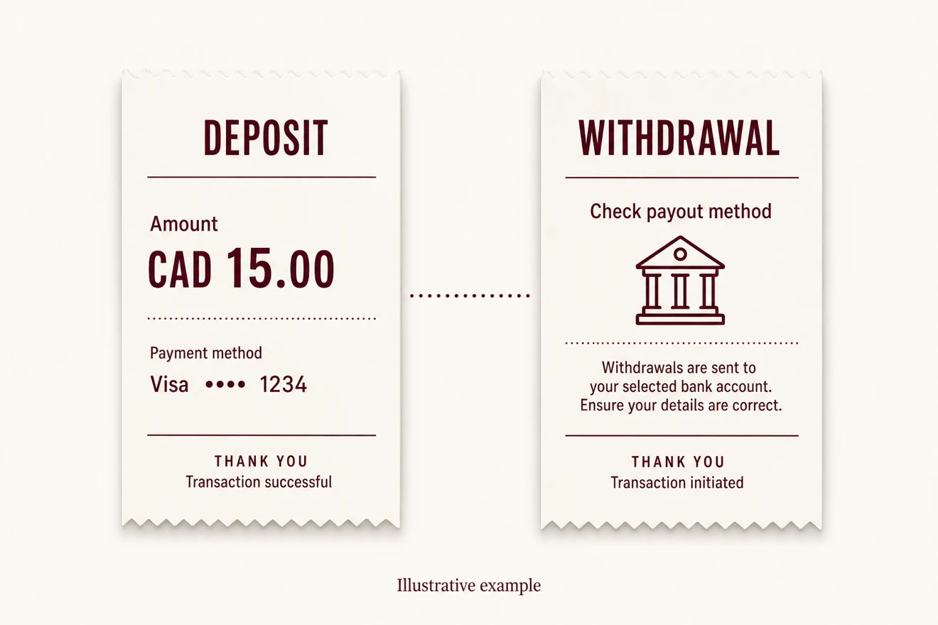 Separate example deposit and withdrawal receipts